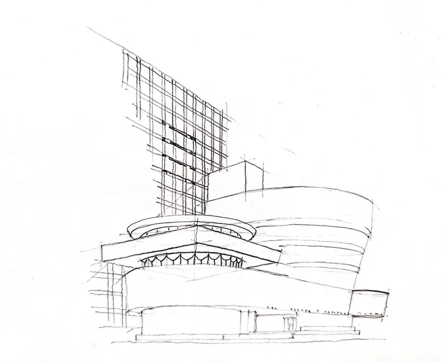 Guggenheim, linii de construcție — Perspectivă din punct de vedere coborât