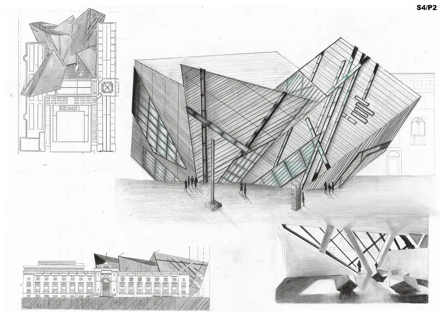 Arhitectură deconstructivistă — Seria 4 · Planșa 2 — perspectivă și detalii